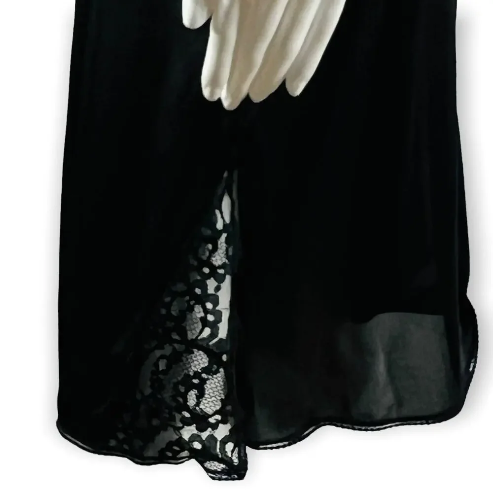 JC Penney Full Slip 34C Black Nylon Lace Lingerie Coquette Bridal USA Vintage